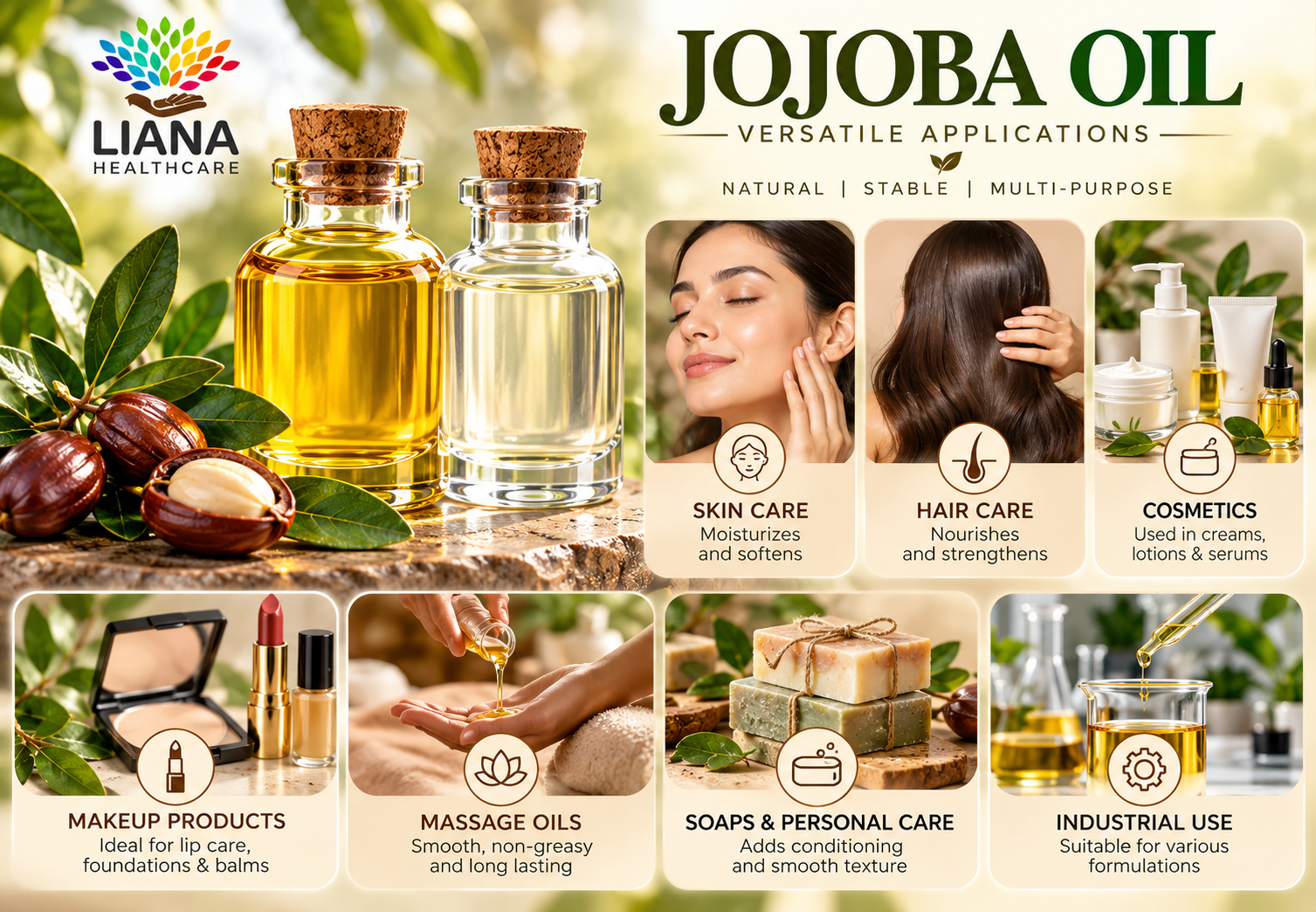 Cosmetic products made with jojoba oil - serum, beard oil, lip balm