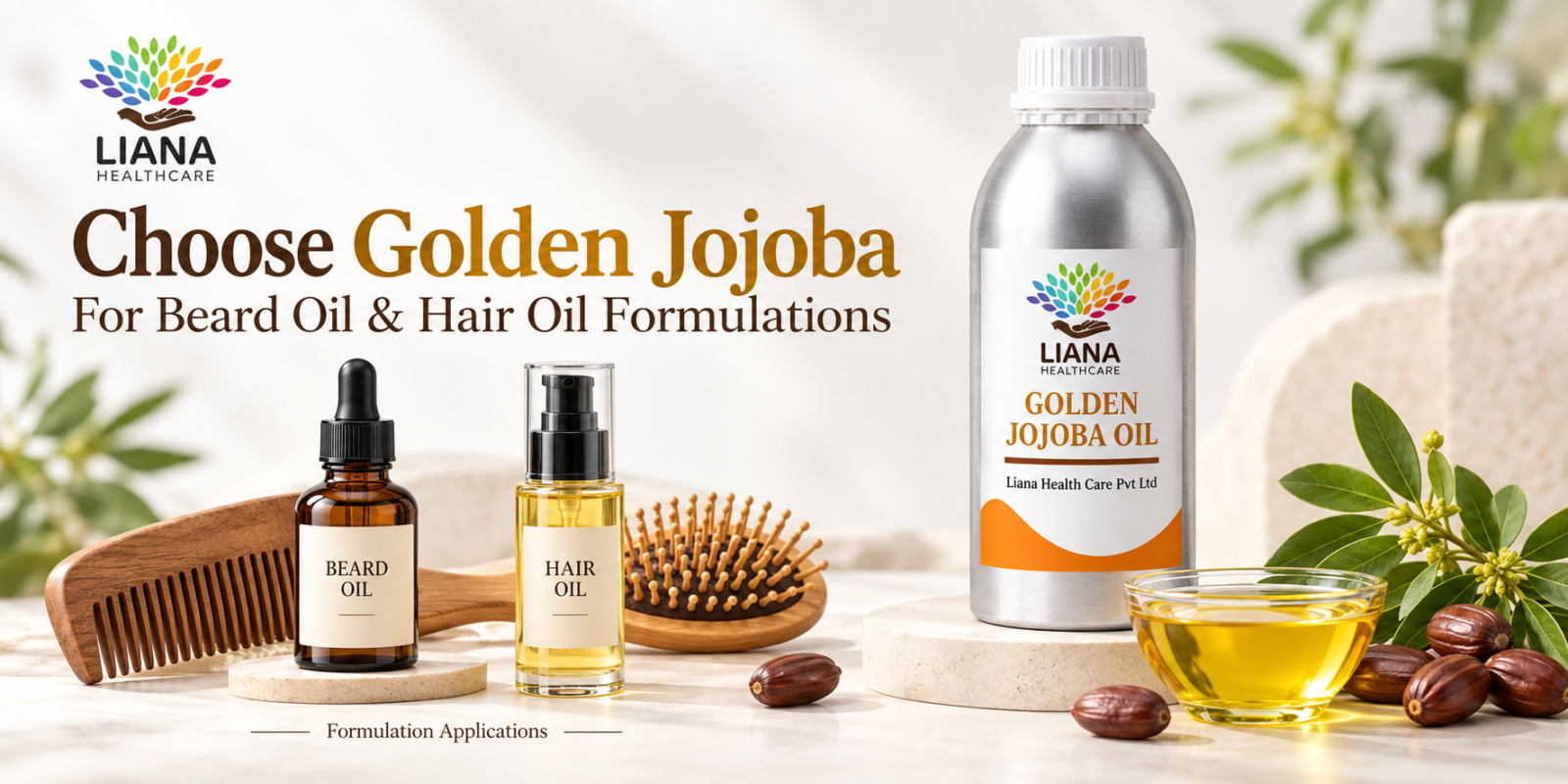 Hair oil and beard oil bottles made with golden jojoba oil